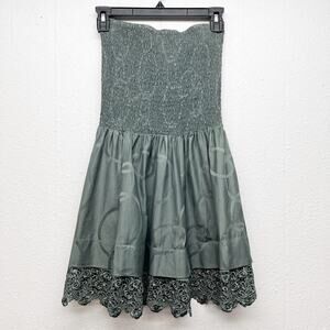 Rachel Vintage Smocked Longline Strapless Top XS/S Dark Forest Fairy Boho Y2K